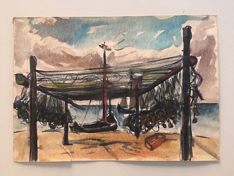 Walter Mamat, Netze trocknen auf der Kurischen Nehrung © Ostpreußisches Landesmuseum.