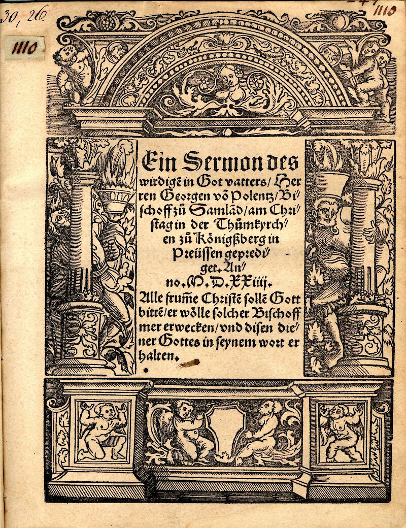 Titelblatt der Weihnachtspredigt von Georg von Polenz, gehalten Weihnachten 1523 im Königsberger Dom © Ostpreußisches Landesmuseum